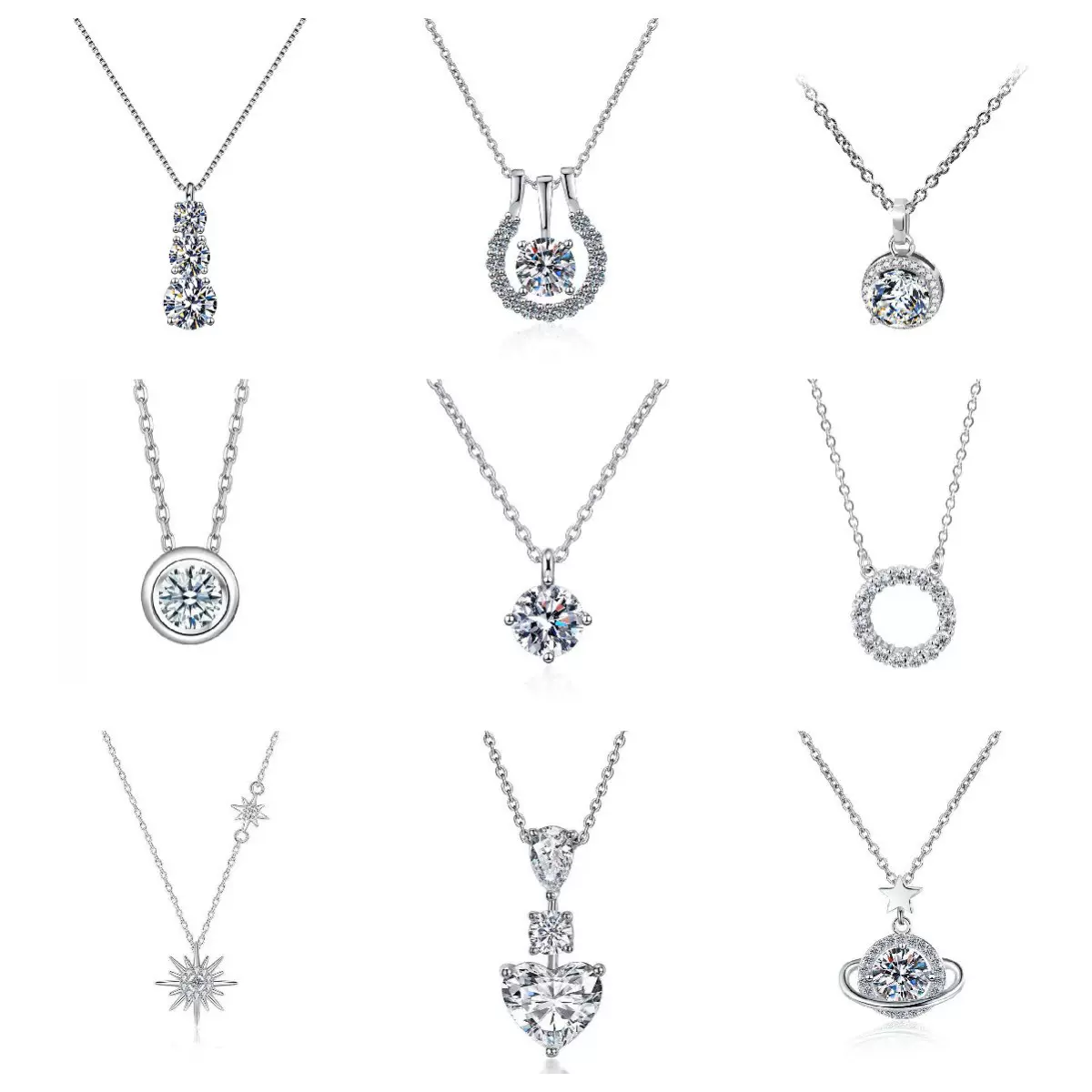 白铜锆石莫桑款步步高升项链吊坠莫桑石项链泡泡锁骨链马蹄款项链