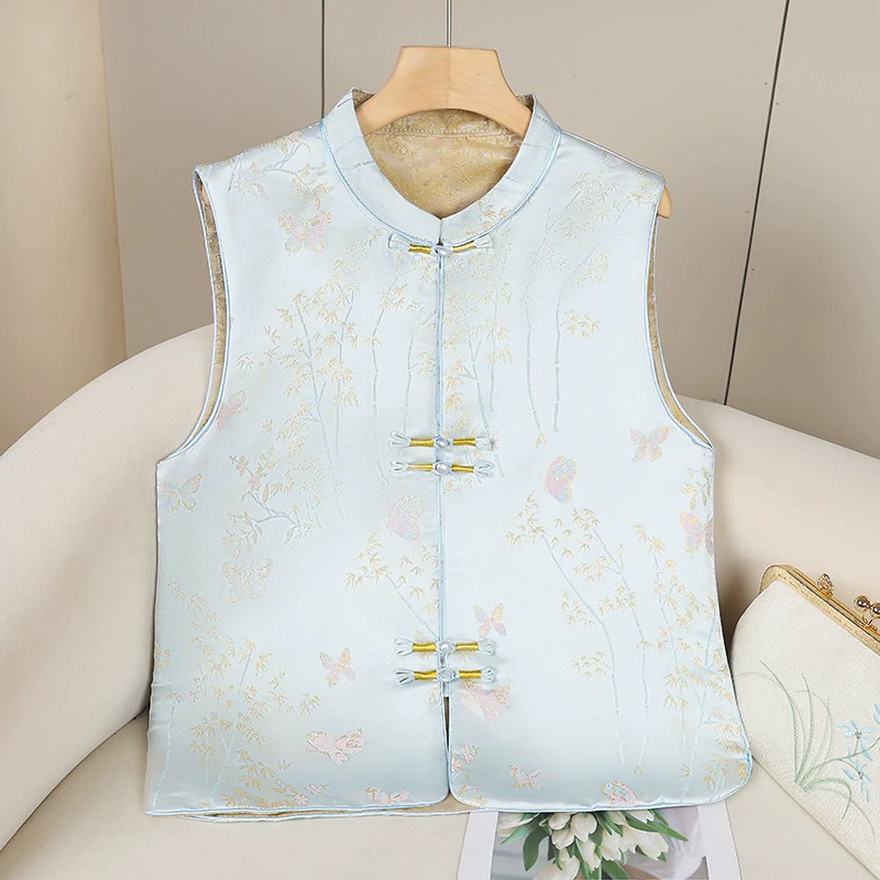 2025 новый винтажный осенний и зимний топ китайская вышивка китайская пуговица жаккардовый жаккардовый жилет утолщение