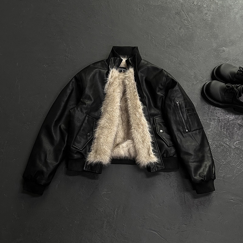 Pilot Leather Mount Tai Eagle Men's Winter New American Retro Short Parka Cotton Coat Jacket_viptrois.com
