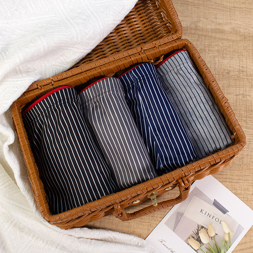 Men's Striped Briefs, Antimicrobial and Breathable Straight Leg Shorts with Stripes, Sporty Loose Large Size Four-Panel Shorts for Wholesale