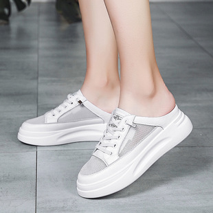 Fashionable Thick-Soled Heightening Half-Slippers for Women 2025 Summer New Style Mesh Breathable Outer Wear Lightweight Casual Shoes Hot Style Trbottomy