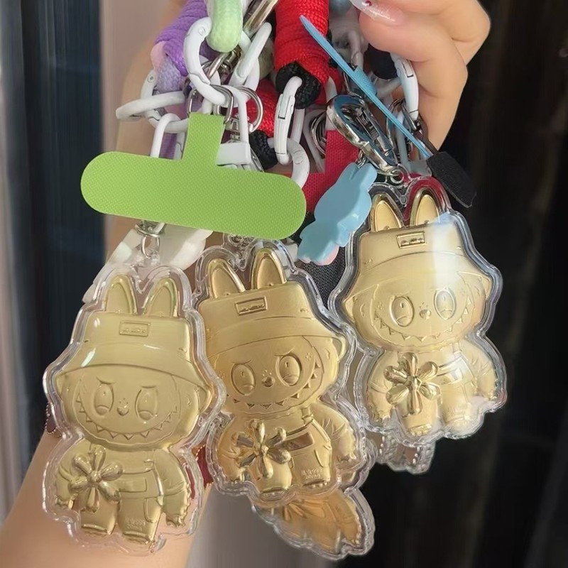 純金ラブブ漫画キーホルダーアクリルゴールドペンダントかわいいバッグ車のペンダントラブブ携帯電話チェーン|undefined