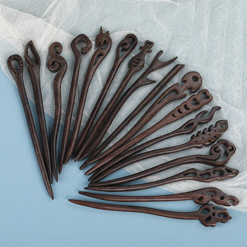 Gray wood hairpin, simple modern hairpin, antique style hair accessories, black sandalwood hairpin, wooden hairpin, daily Hanfu headwear