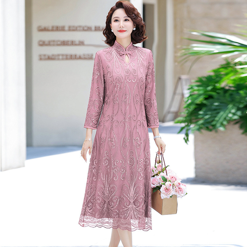 妈妈秋装新中式改良旗袍连衣裙平时可穿新款喜婆婆婚宴装礼服裙子|undefined