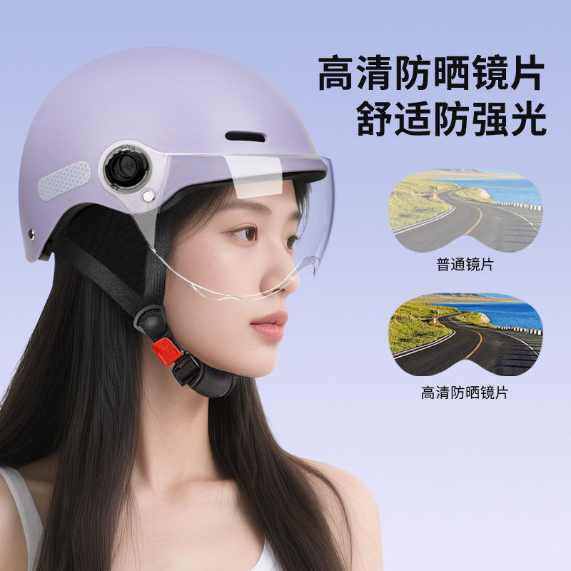 Casco de Motocicleta Eléctrica Estilo Comercio Exterior, Casco Medio para Bicicleta Eléctrica para Hombre, Casco de Seguridad con Protección Solar para Mujer para Todas las Estaciones