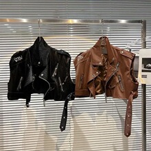 Girls Fall Leather Vest 2023 Back Letters跨境专供代发