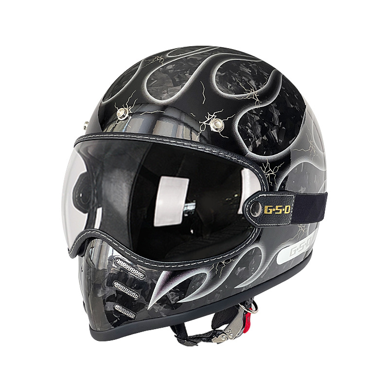 Helmet Electric Motorcycle, Motuoche Motosiklet kaskı (dəbilqə) - black-section-forged-silver-flame-transparent-lens-m55-56