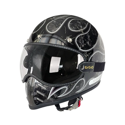 and Women, Winter and All-Season Safety, Motosiklet kaskı (dəbilqə) - black-segment-forged-silver-flame-transparent-mirror-m55-56
