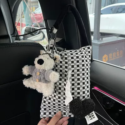 Car Paper Box Car Seat: Car tissue box/set - no-specifications-scrawled-dog-gray-sweater-black-and-white-hanging-tissue-bag
