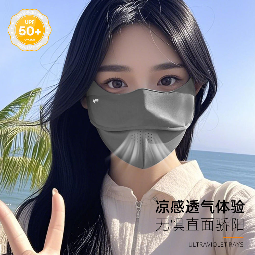 Cross-Border Factory Sun Protection Mask Full Face Breathable Hole Ice Silk Fabric Anti-Uv Outdoor Cycling Mountaineering Mask for Women