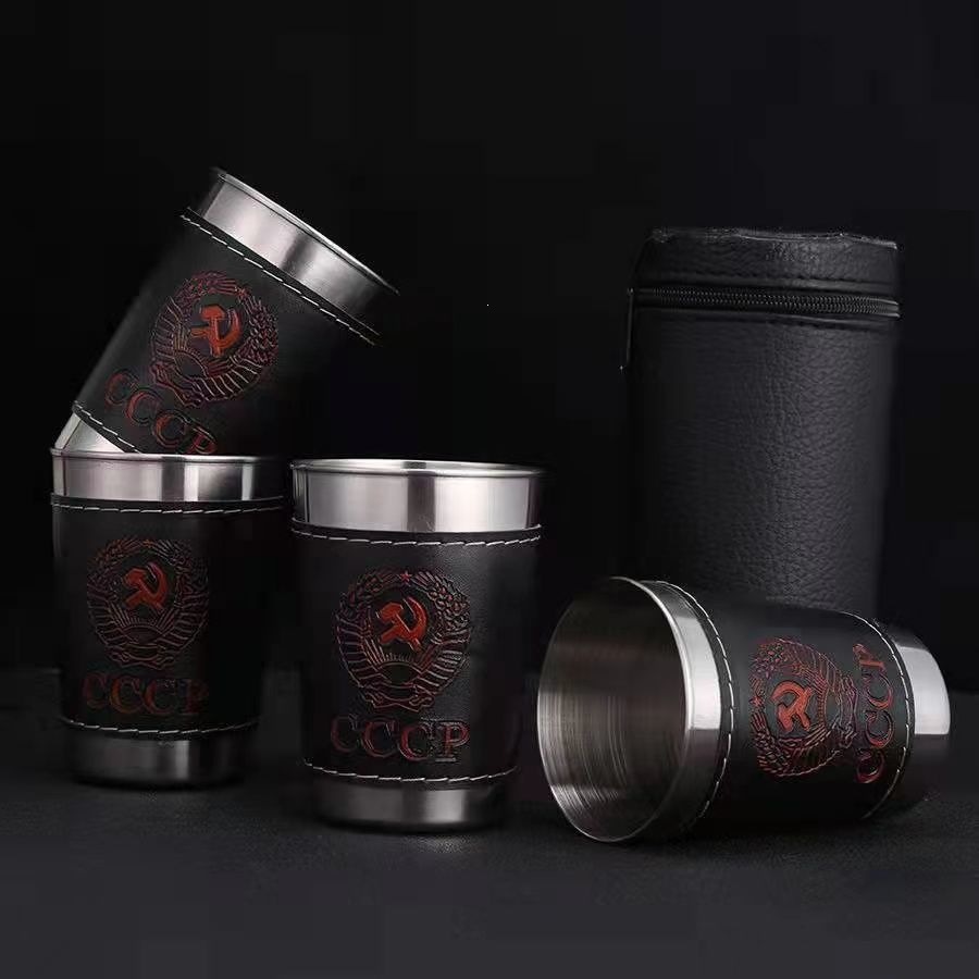 Stainless steel wine glass set, including small glasses with cup sleeves, portable water cups for outdoor travel, picnic, and carrying around, suitable for serving white wine and spirits