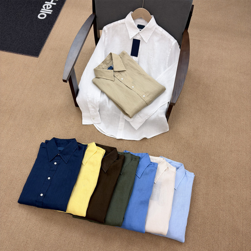 Rl Ralph High-Quality Women's Linen Shirt 100% Rain Dew Linen Summer Shirt Breathable and Sweat-Absorbent