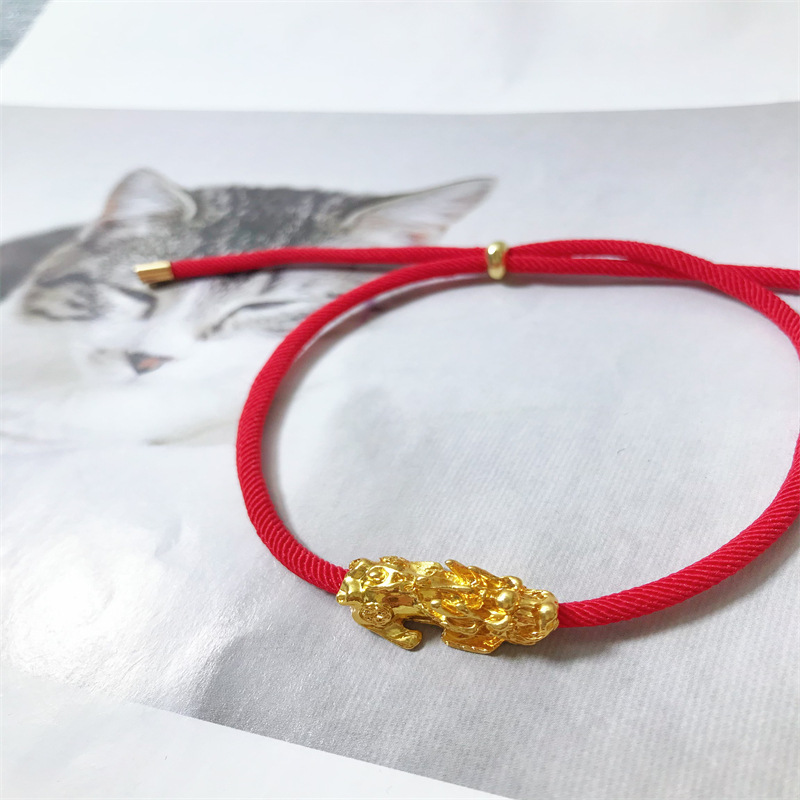 Bebé tejido a mano simple cuerda roja pulsera 3D color-Retención chapado en oro suerte cuentas animal año joyería