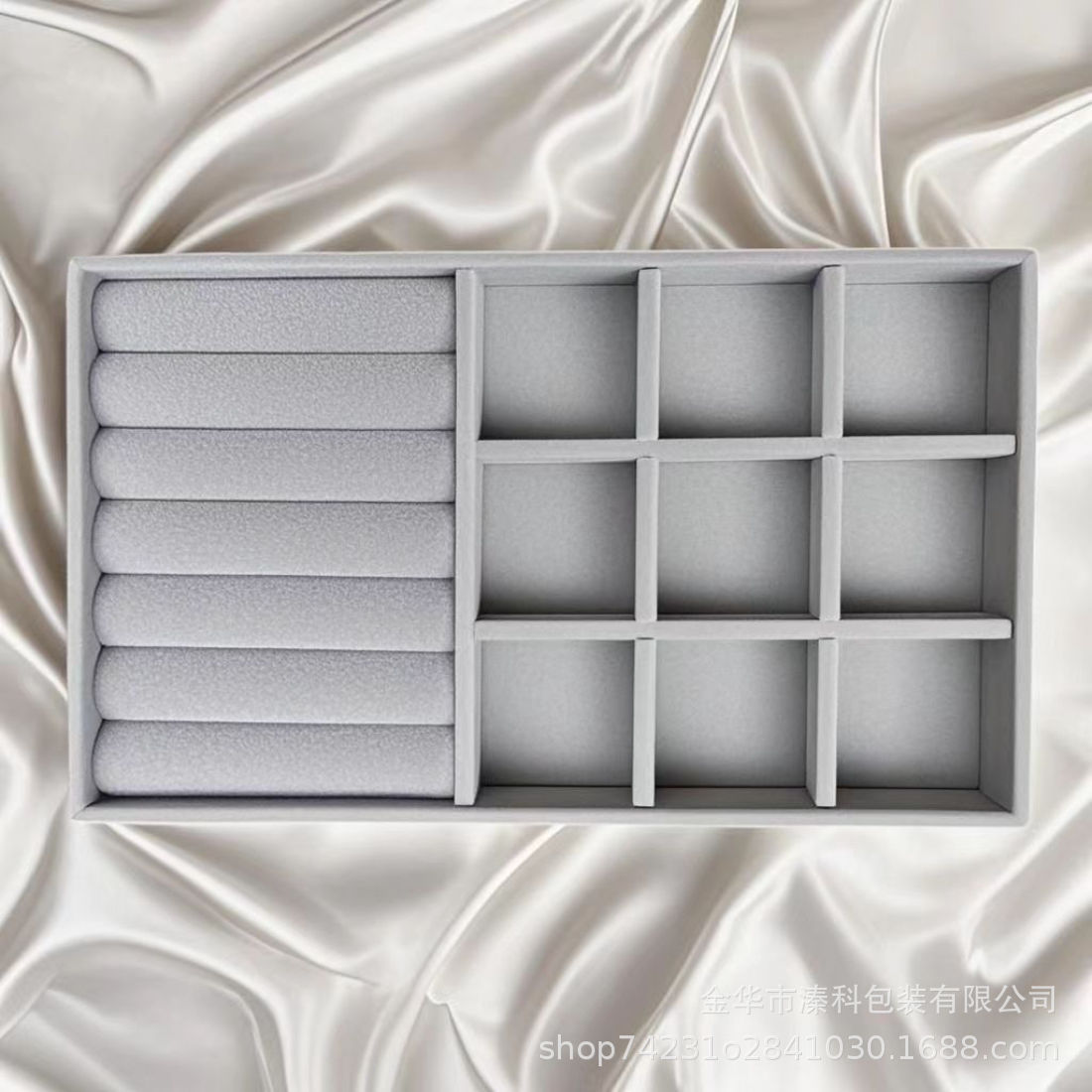 Franela, joyería, exhibición, caja de almacenamiento, acabado de escritorio, bandeja de almacenamiento de maquillaje, pendientes, pendientes, pulsera, anillo, estante de almacenamiento