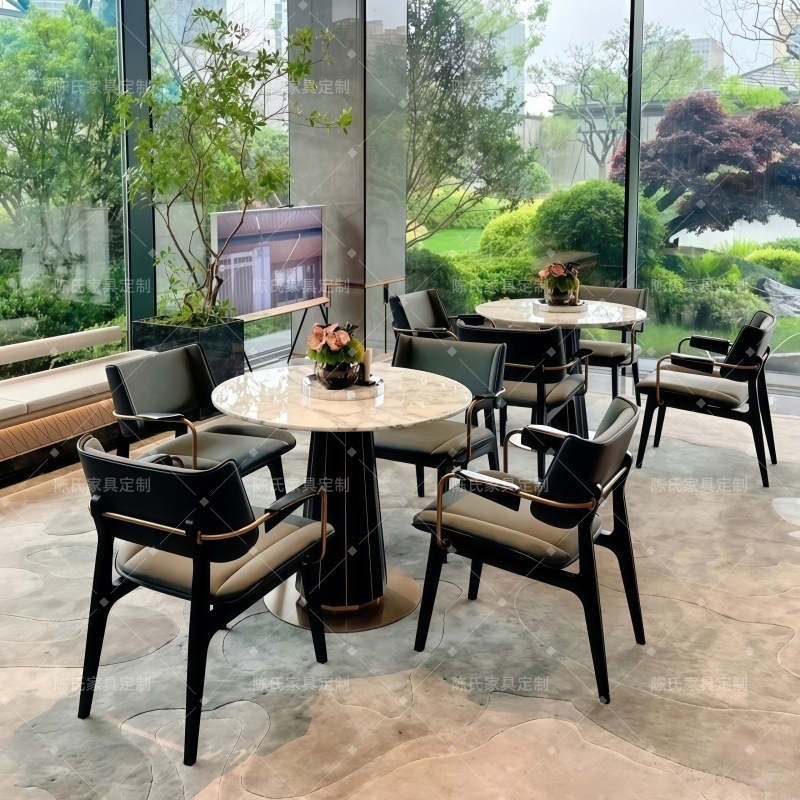 Lbfhfc-015 New Chinese Style Solid Wood Dining Chair Hotel Lobby Negotiation Table and Chair Restaurant Private Room Homestay Model Room Reception