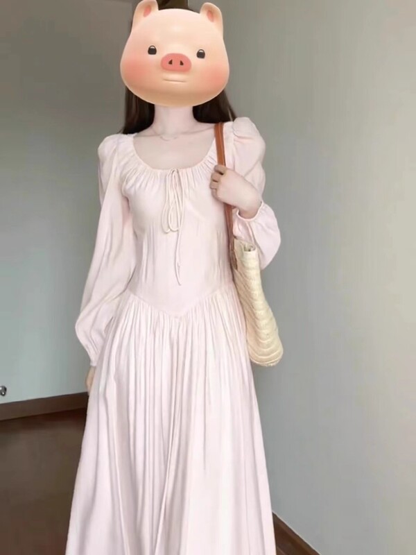 French Style Sweet Age-Reducing Pink Dress 2025 Autumn and Winter New Slimming Look and Beautiful Tea Break Long Skirt