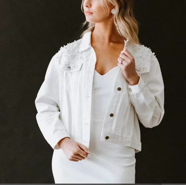 Women's Clothing Denim jacket for women fat MM plus size women's beaded diamond coat female student light blue jacket loose_voghion.com