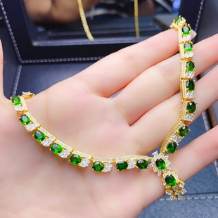 New natural diopside necklace S925 silver inlaid main stone 4*5mm Joker net red explosions women's jewelry wholesale