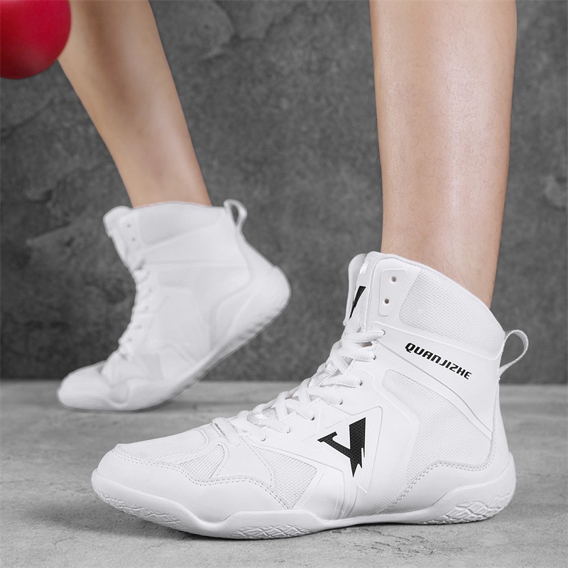 Men's Professional Boxing Shoes, High-Top Sanda Fighting Training Shoes, Non-Slip, Breathable, Wear-Resistant, Specifically Designed for Muay Thai Fighting Competitions