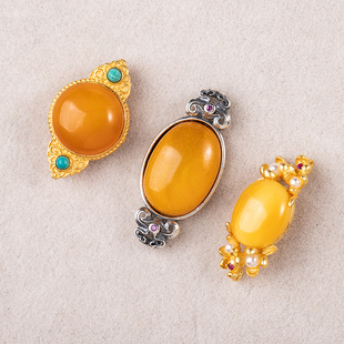 S925 silver-plated gold-plated natural beeswax denier-shaped double-ear double-buckle connection bracelet beaded DIY rope accessories