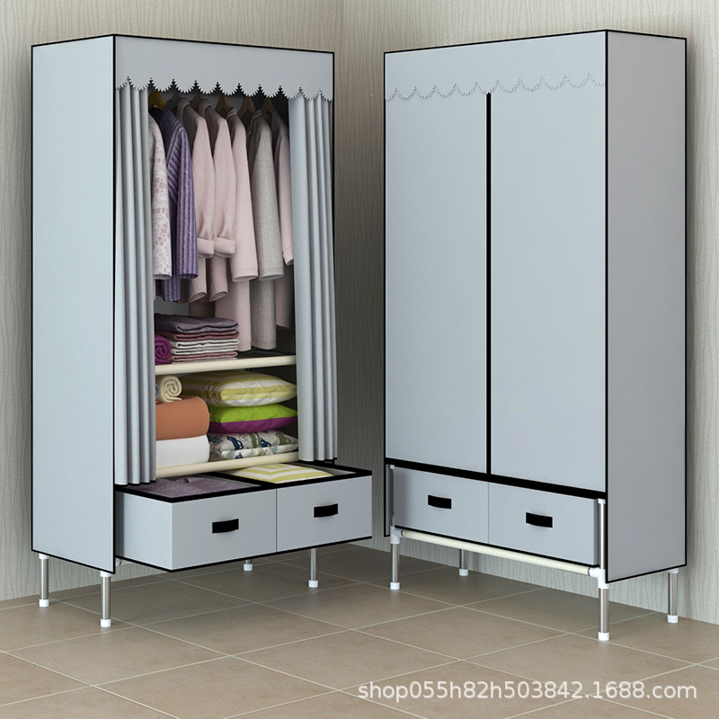 Simple Wardrobe Home Bedroom Cloth Wardrobe Rental Room Economical Storage Assembly Hanger Steel Pipe Strong and Durable