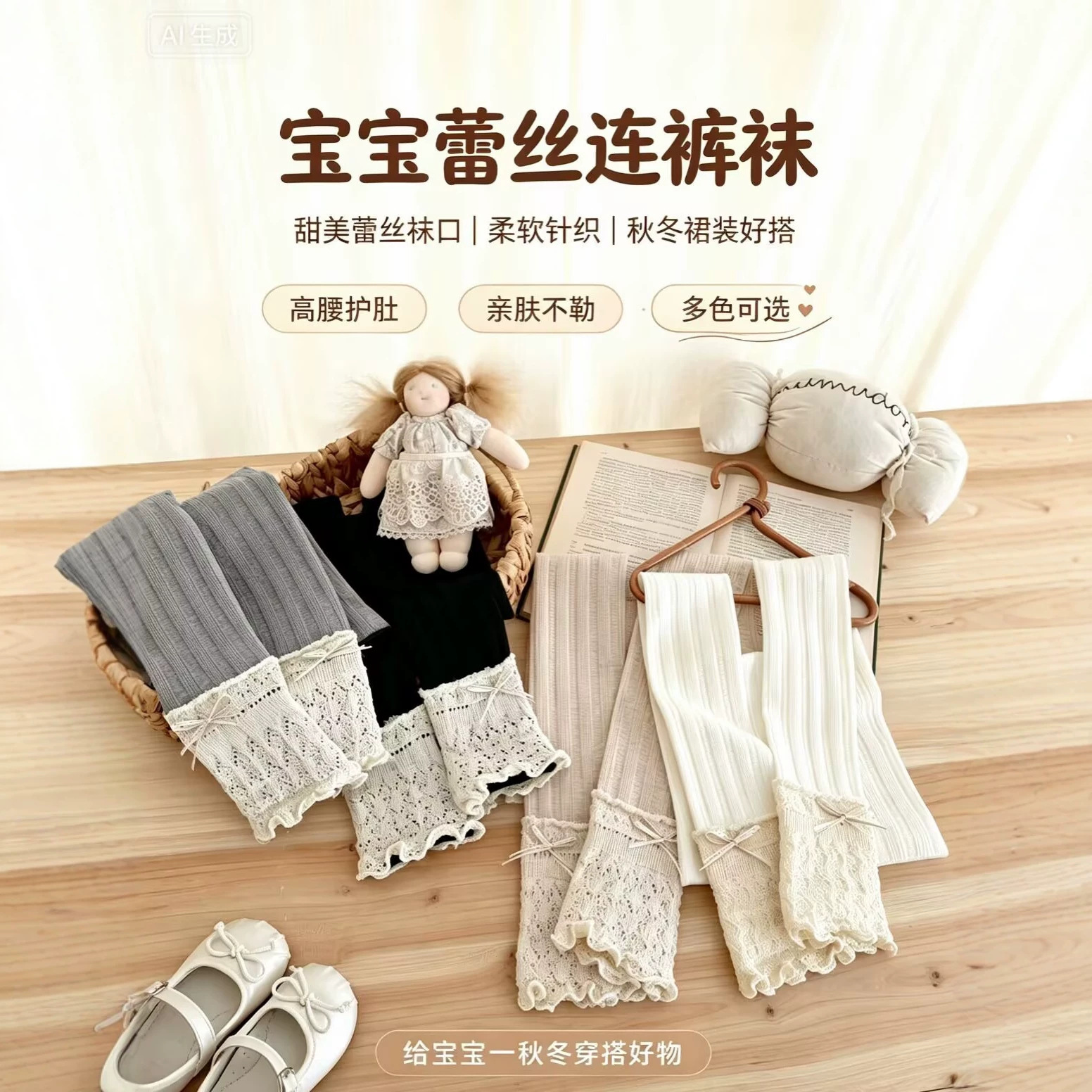 秋冬法式镂空蕾丝女童打底裤宝宝蝴蝶结裤袜洛丽塔百搭九分裤批发