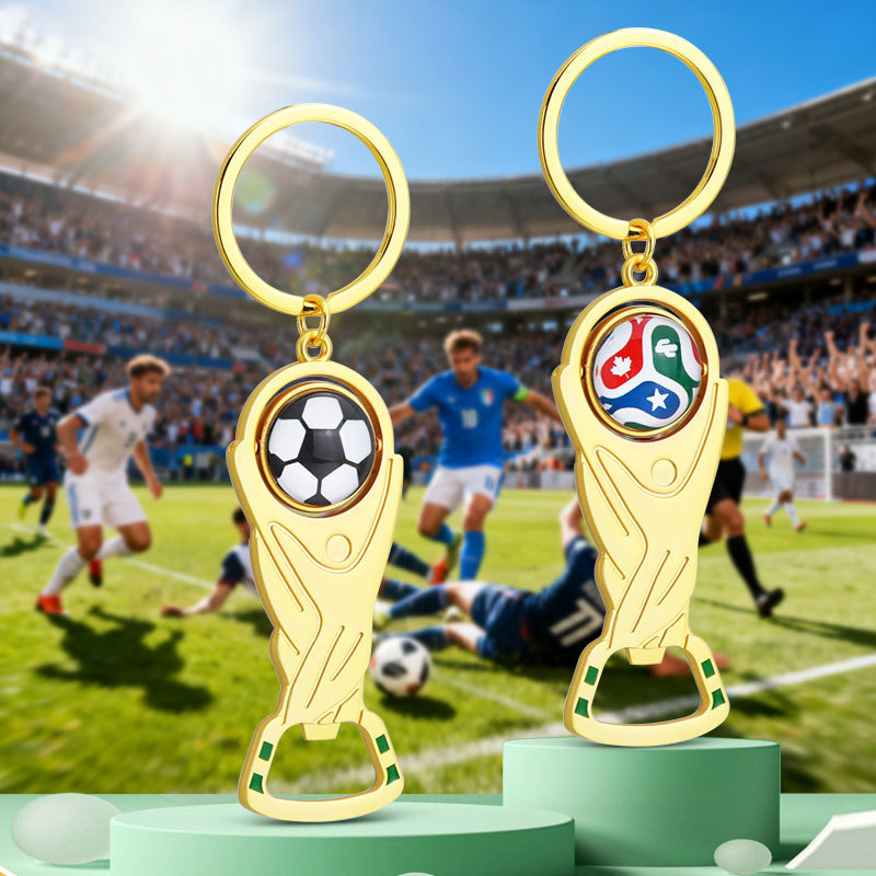 2026 Usa-Mexico-Canada World Cup Bottle Opener Keychain Pendant Football Hercules Cup Rotatable Fan Gift