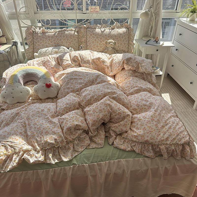 韩版公主风纯棉床裙四件套可爱少女心床单被套亲肤宿舍三件套|undefined