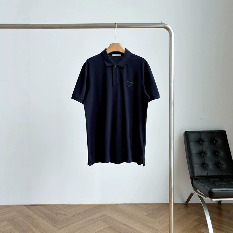 26 new PD classic triangle logo navy blue men's short-sleeve Polo shirt, p-brand simple T-shirt, high-end first-hand supply 26 new PD classic triangle logo navy blue men's short-sleeve Polo shirt, p-brand simple T-shirt, high-end first-hand supply