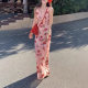 2/15 PM20:00 Chiang Mai Rose Full Print V-Neck Slim Dress