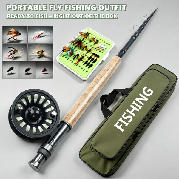 Fly fishing set includes size 5/6 fly fishing rod, fly fishing reel, line, and fly hook combination, suitable for cross-border fly fishing supplies