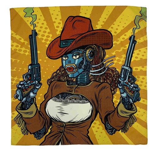 Cotton American Retro Style Square Scarf Western Cowboy Robot Cartoon Digital Print Outdoor Cycling Sports Headband