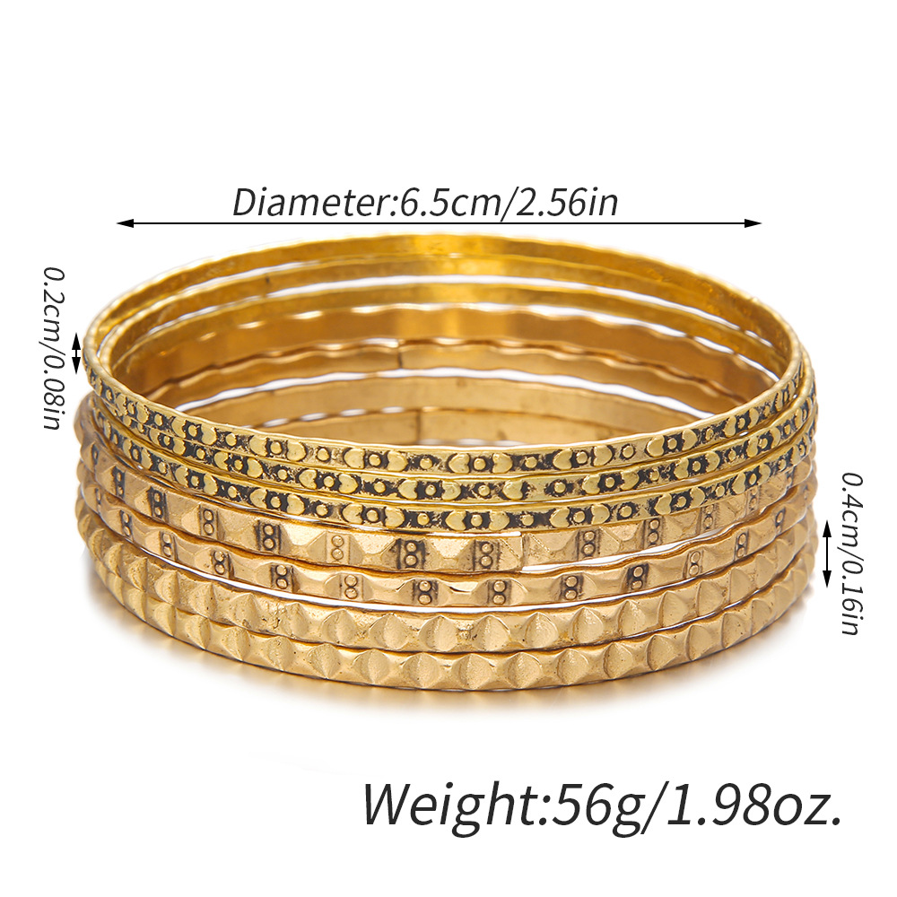 Gioielli 2 pezzi: braccialetto in metallo antico da donna con combinazione di 7 modelli di battiti semplici_voghion.com