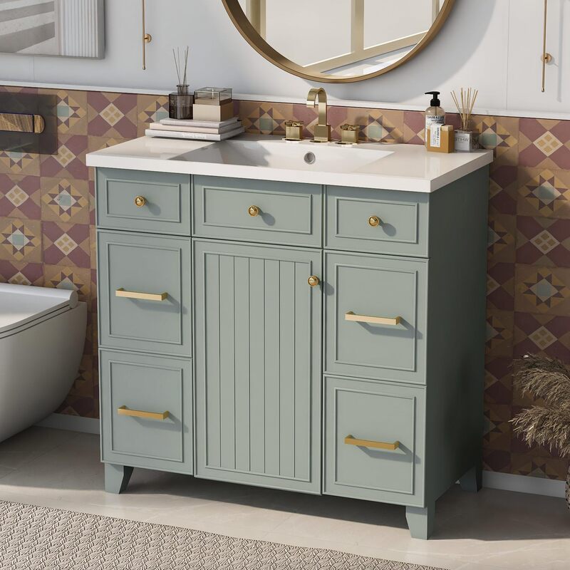 Bathroom Sink Cabinet with 2 Doors 2 Drawers Adjustable Shelf Single Cabinet Green Design Simple 4 Drawers Bathroom Sink Cabinet with 2 Doors 2 Drawers Adjustable Shelf Single Cabinet Green Design Simple 4 Drawers