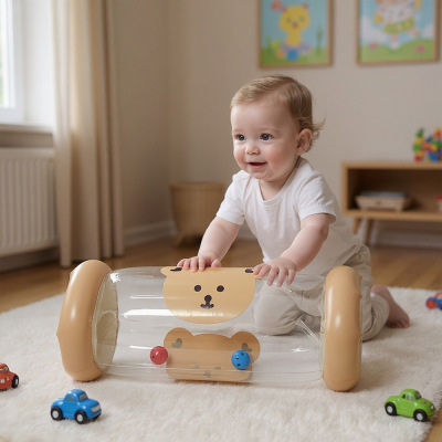 Ins风新款卡通熊婴儿充气宝宝滚筒学爬行辅助器滚轮训练引导玩具|ru