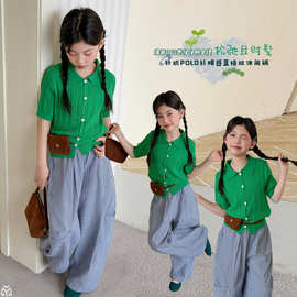 2026春季新款童装 韩版童装洋气毛衣针织开衫儿童格子宽松阔腿裤