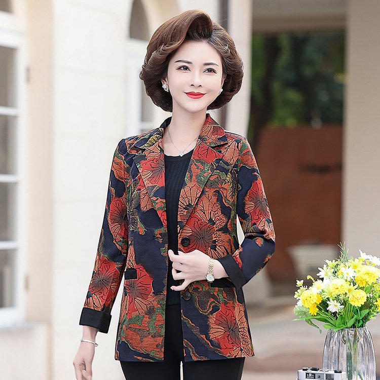 一件代发印花色西装女士外套2025春秋季款妈妈装气质遮肉显瘦上衣|undefined