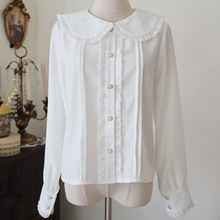 Eieyomi原创洛丽塔内搭Lolita娃娃领百搭羊腿袖可爱优雅风雪纺衫