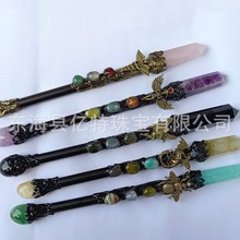 批发天然水晶权杖紫粉白水晶柱仙女魔法棒diy半宝石水晶木棒手杖