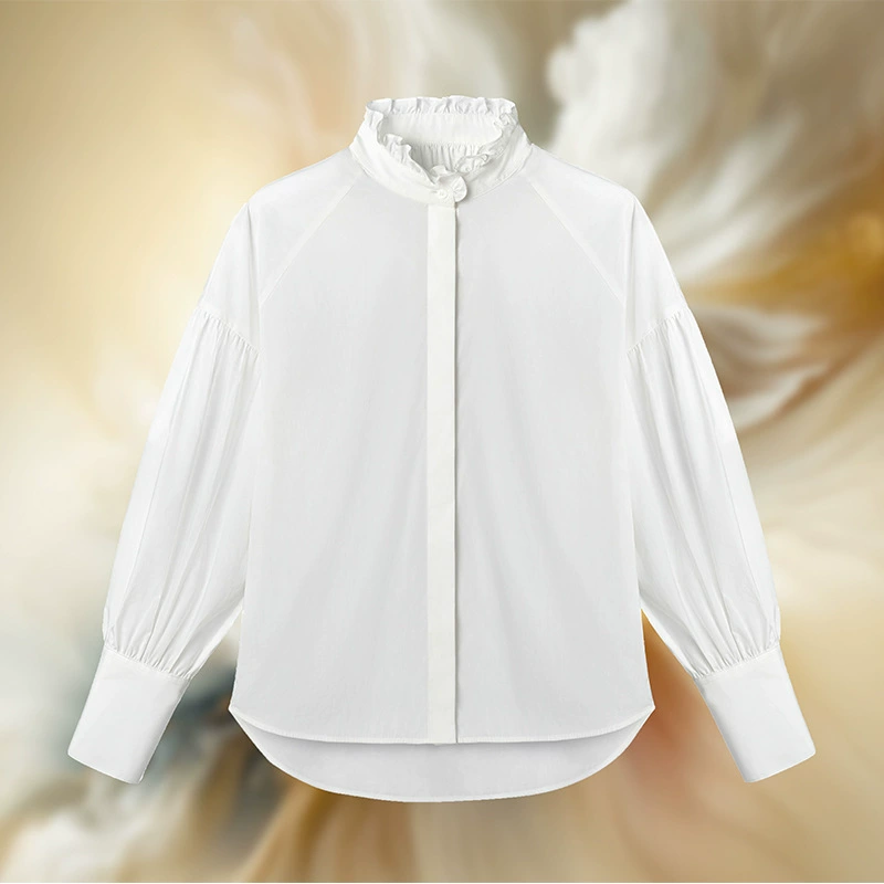 [DZ Model] JH Junhong 2025 Легкая роскошная нишевая рубашка с французским воротником-стойкой, осенний универсальный элегантный топ