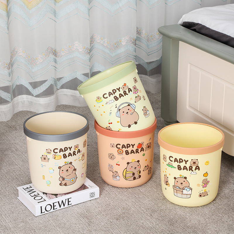 Painted Capybara Trash High-value Household 25 New Large Capacity Living Room Bedroom Cream Wind Pressure Ring Trash
