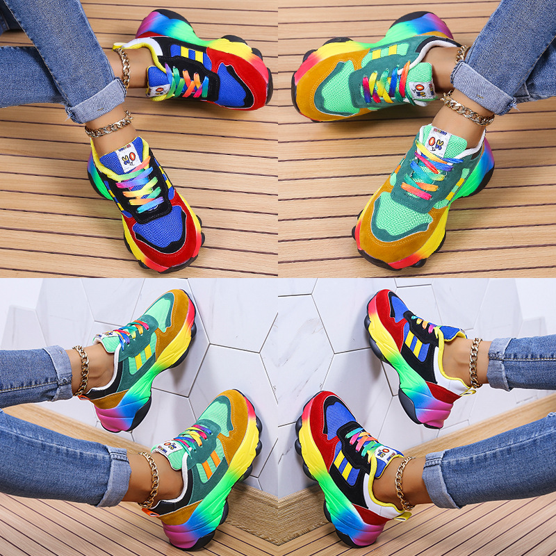 Außenhandel Große Größe Casual Einzelne Schuhe Regenbogen Unten Mode Spitze Fly Weben Atmungsaktive Casual Sport Spot Einzelne Schuhe Frauen_voghion.com