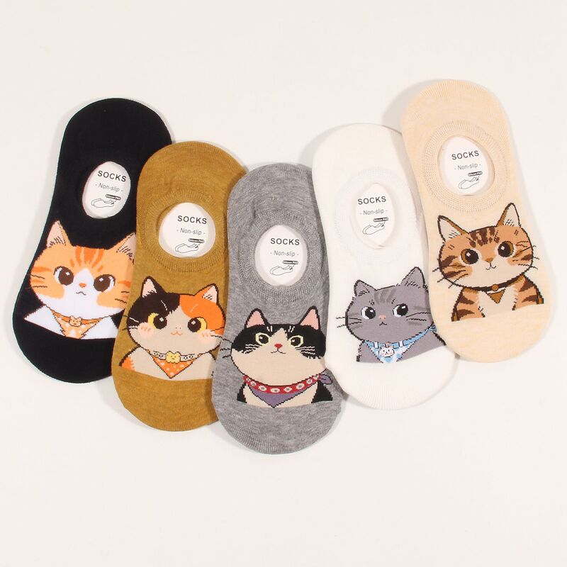 Summer new cute cartoon cat women's invisible socks, low-cut, non-slip, sweat-absorbent, breathable women's boat socks Summer new cute cartoon cat women's invisible socks, low-cut, non-slip, sweat-absorbent, breathable women's boat socks