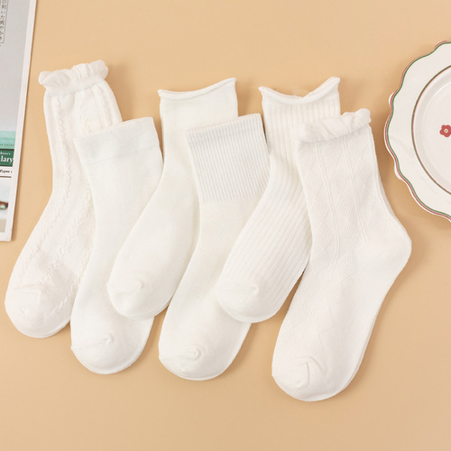 jk socks, combed cotton college style women's mid-calf socks, women's summer autumn spring Lolita pure white socks