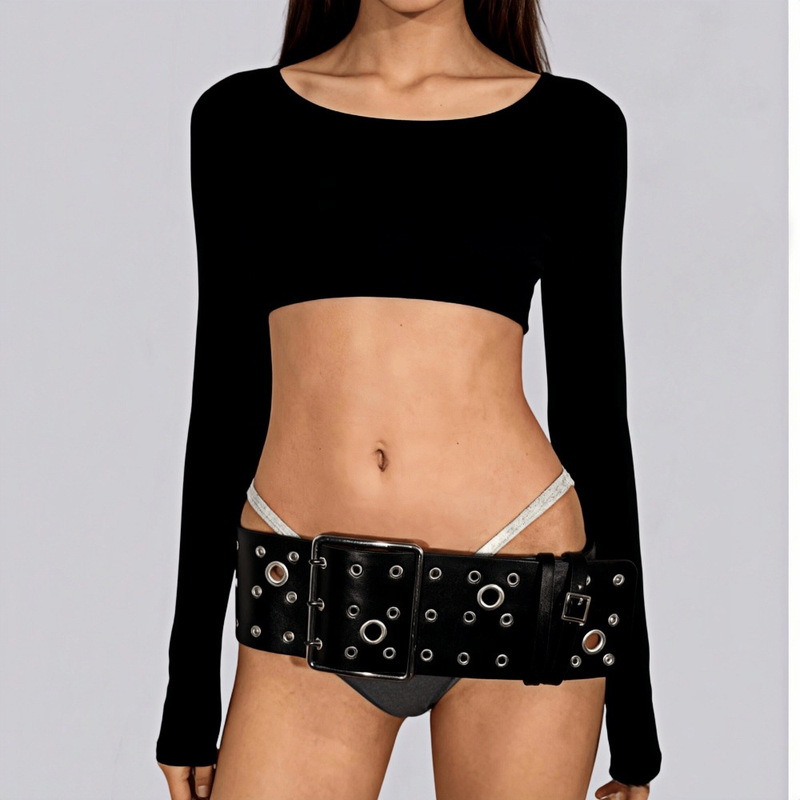 New Irregular Metal Eyelet Three-Row Buckle Wide Waist Belt Y2K Personality Millennial Hot Girl Design Belt