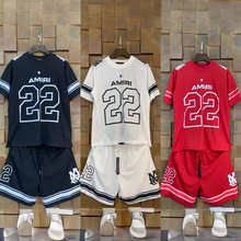 2024夏季新款韩版男女网眼运动风短袖套装 情侣数字图案速干T恤衫