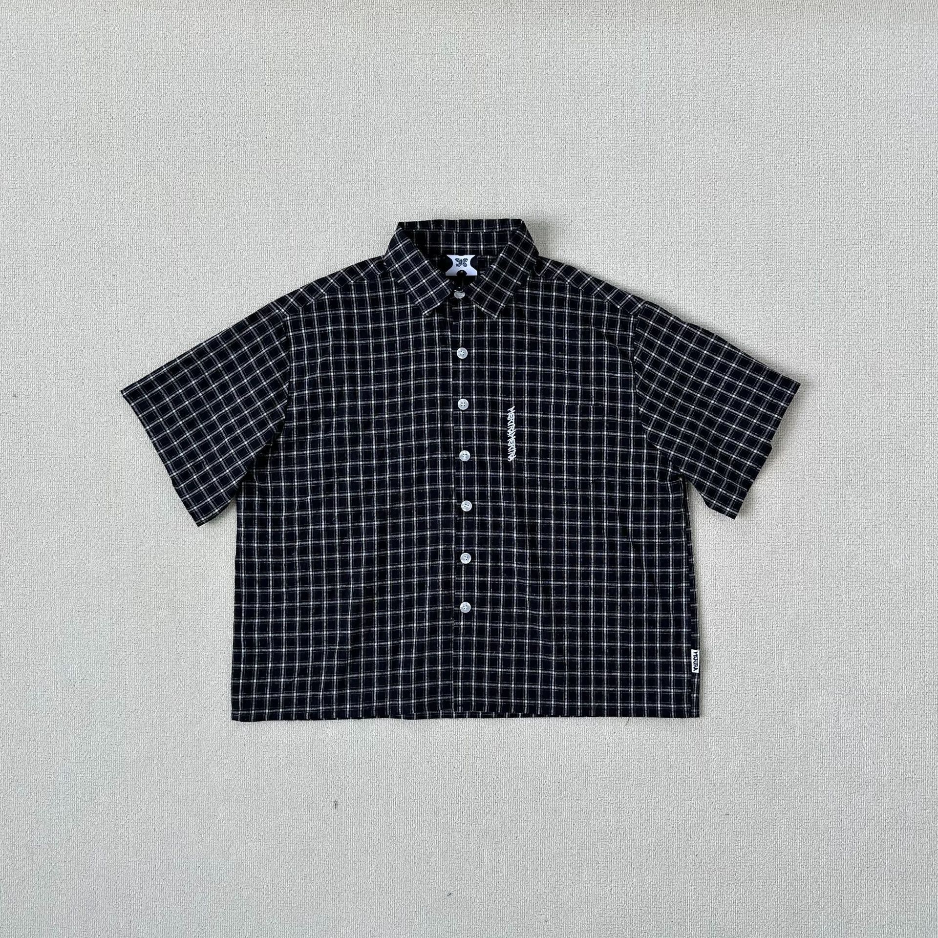 Cross-Border Mertra Men's Off-Shoulder Summer New Small Plaid Short-Sleeved Shirt Thin Jacket Top Loose and Casual