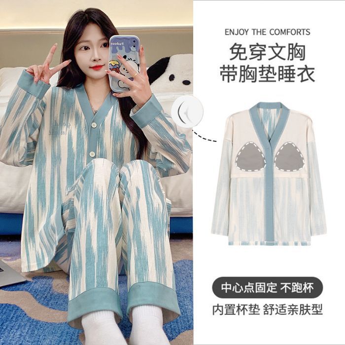 Al por mayor transfronterizo primavera y otoño nuevo algodón arrugado cardigán kimono corbata cojín de pecho pijama de manga larga ropa doméstica de dibujos animados de mujer