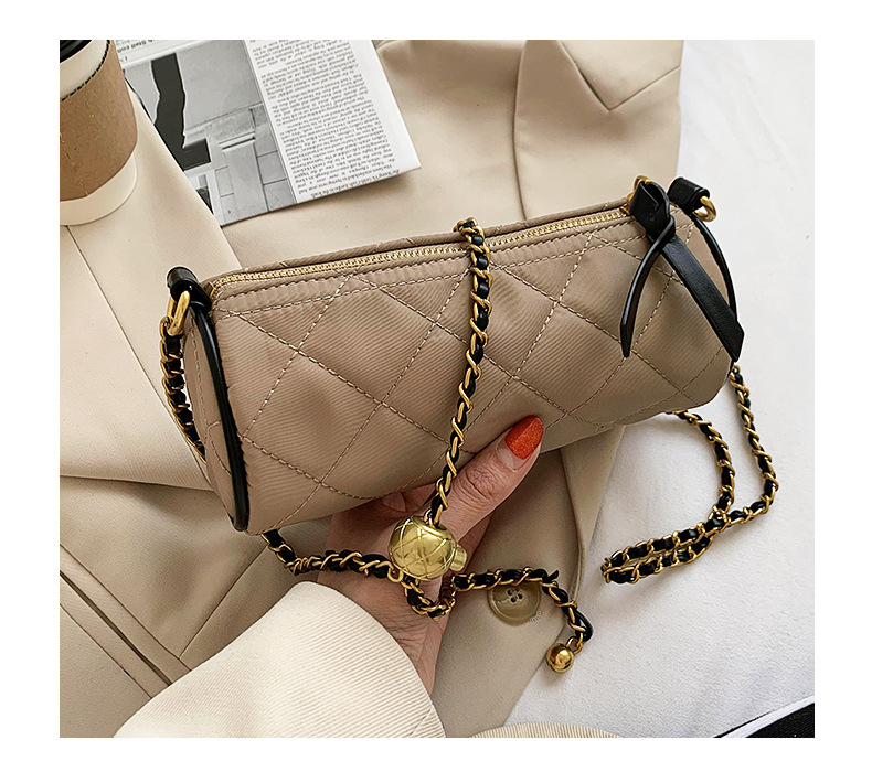 Borsa a tracolla piccola con tracolla singola a catena in tela con stampa zebra cilindrica con perline di trasporto modello 2024 nuovo_voghion.com