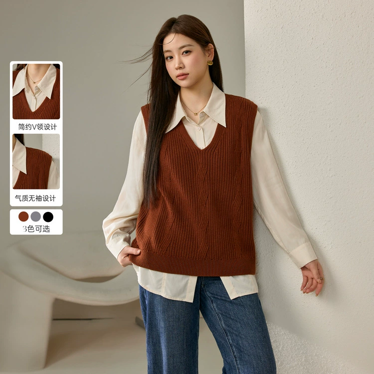 Слепое шоу большой размер женской одежды корейской простой темперамент V-образный, дикий, тонкий жилет жирный mm2024 зимний новый